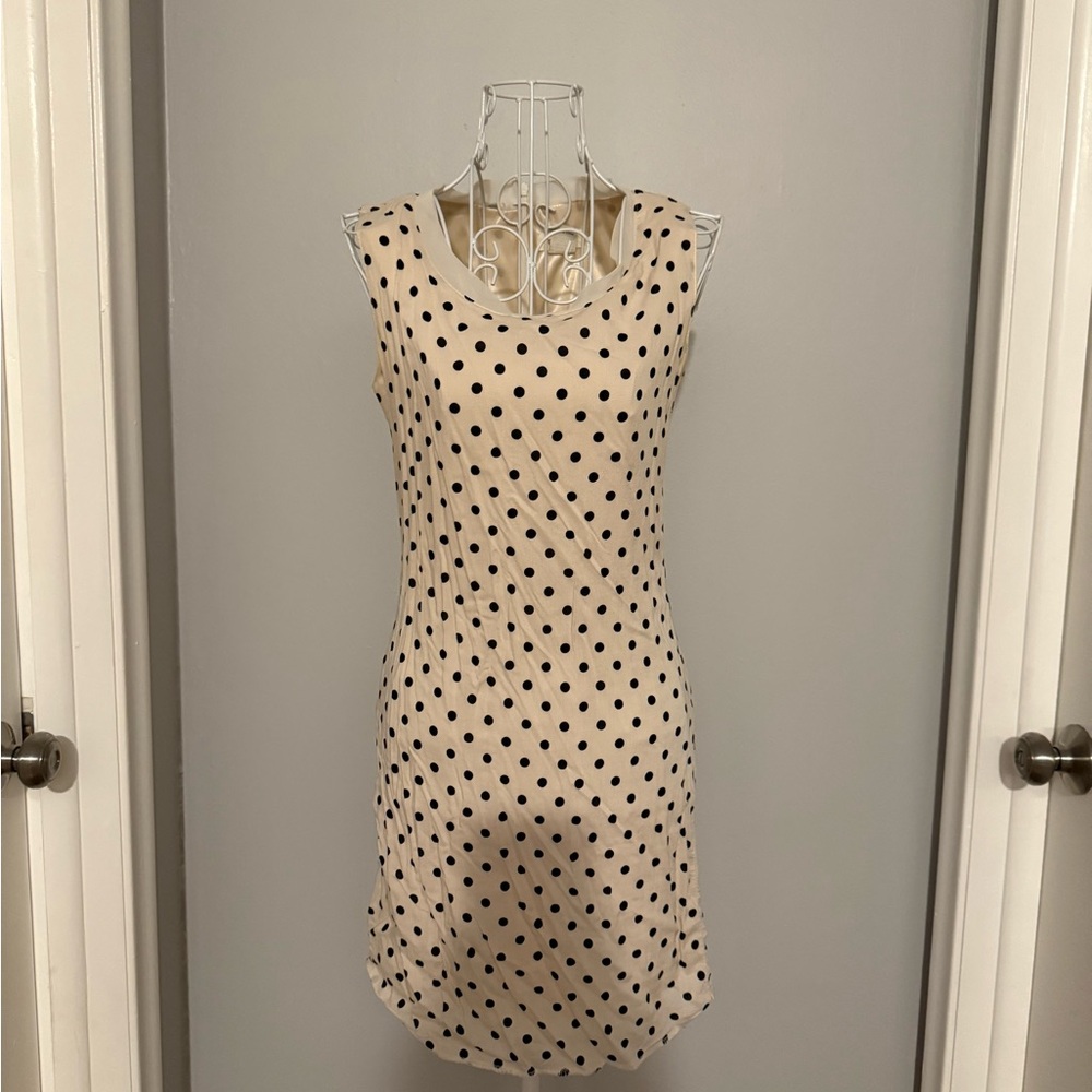Elegant Beige Polka Dot Mini Dress
